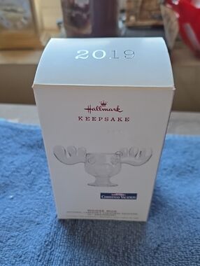 Hallmark Keepsake Clear Glass Moose Mug Ornament with Red Logo